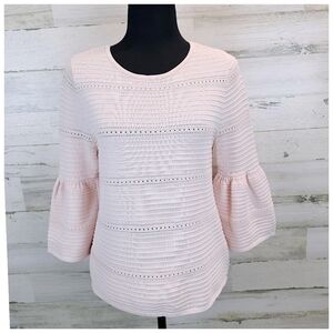 WHBM Pointelle Knit 3/4 Flounce Sleeve Sweater XS Blush Pink Coquette Preppy